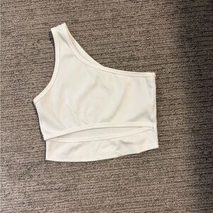 One-Shoulder White Ribbed Women's Top